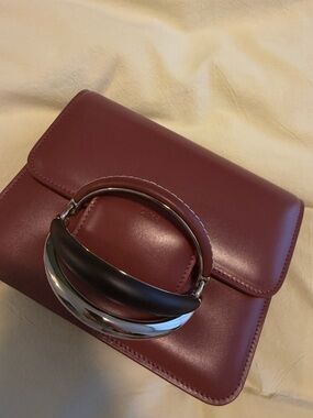 Chloe Burgundy Leather Crossbody with Silver-Tone Handle